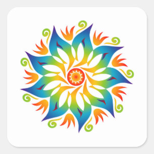 Colourful Mandala Flower Rainbow Wheel Square Sticker