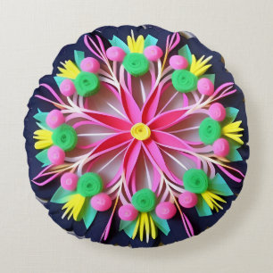 Colourful Mandala Flower Round Cushion