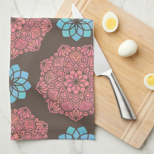 Colourful Mandala Flowers Tea Towel