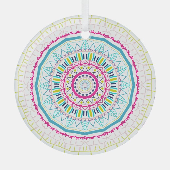 colourful mandala glass tree decoration (Front)