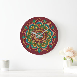 Colourful Mandala Hippie Boho Spiritual Large Clock