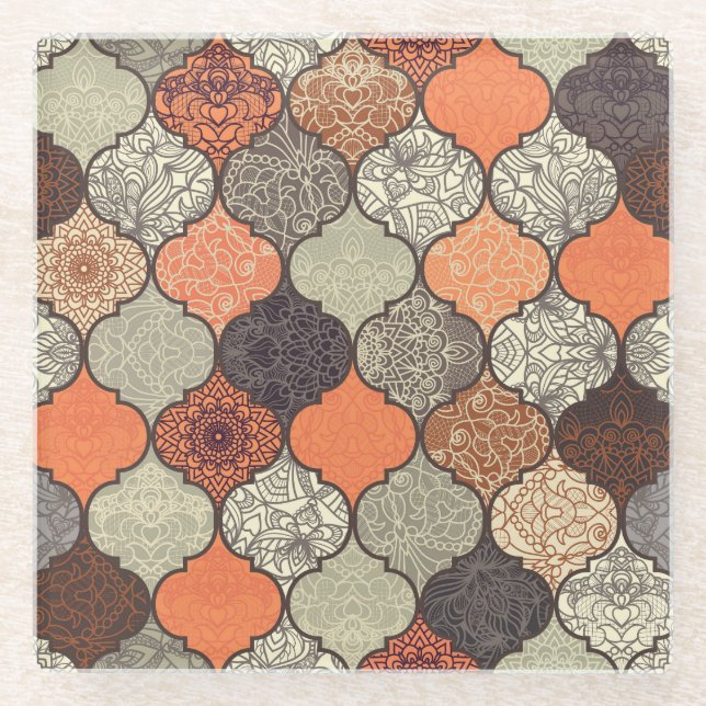 Colourful Mandala: Islamic Patchwork Seamless. Glass Coaster (Front)