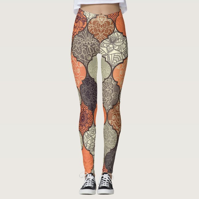 Colourful Mandala: Islamic Patchwork Seamless. Leggings (Front)