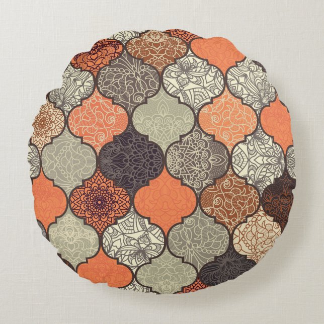 Colourful Mandala: Islamic Patchwork Seamless. Round Cushion (Front)