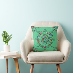 Colourful Mandala Monogrammed Throw Pillow