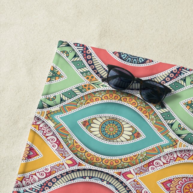 Colourful mandala Moroccan art beach style Beach Towel (In Situ)