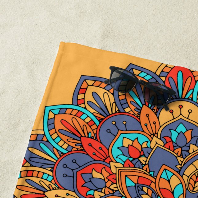 Colourful mandala Moroccan art beach style Towel (In Situ)