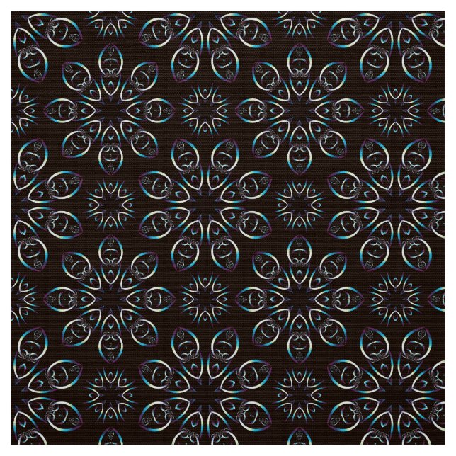 Colourful Mandala on a Black background Fabric (Swatch)