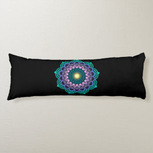 Colourful Mandala on Black Background Body Cushion