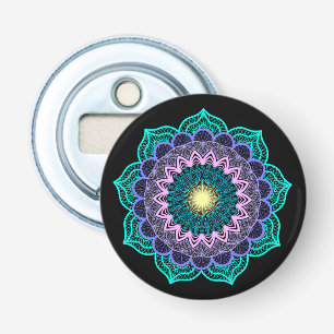 Colourful Mandala on Black Background Bottle Opener