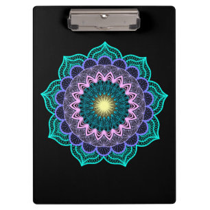 Colourful Mandala on Black Background Clipboard