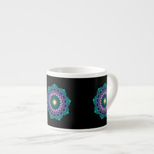 Colourful Mandala on Black Background Espresso Cup