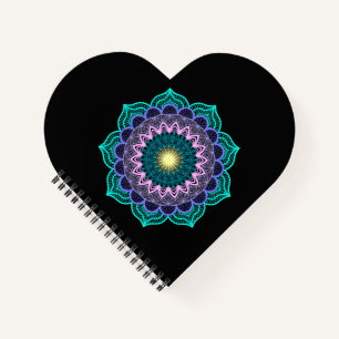 Colourful Mandala on Black Background Notebook