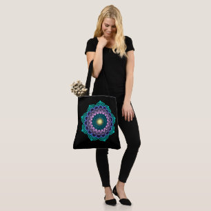 Colourful Mandala on Black Background Tote Bag