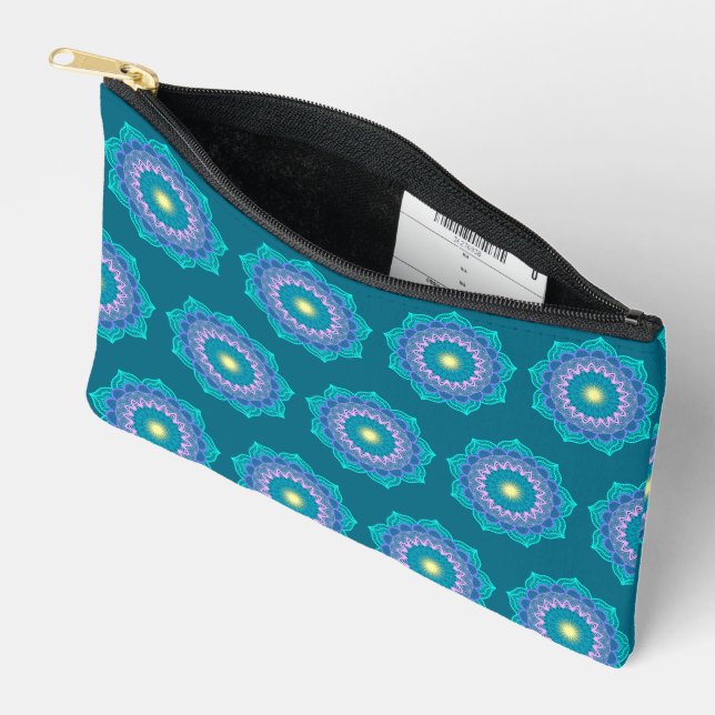 Colourful Mandala on Blue Background Accessory Pouch (Open)