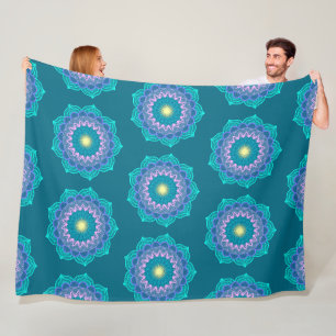 Colourful Mandala on Blue Background Fleece Blanket