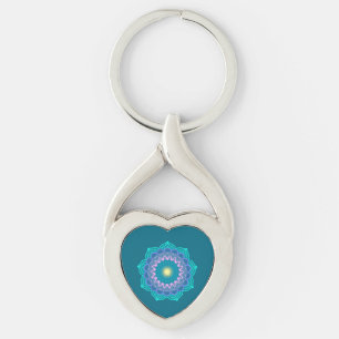 Colourful Mandala on Blue Background Key Ring