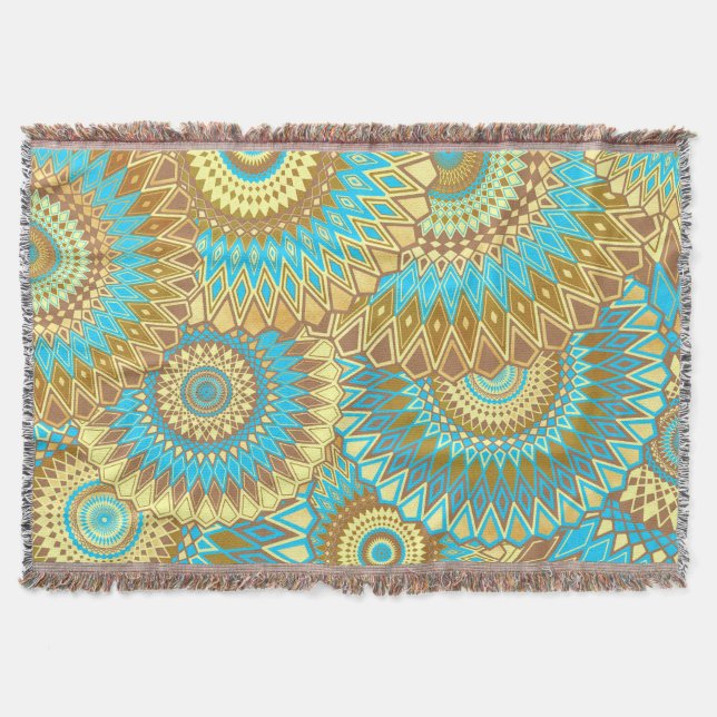 Colourful Mandala on Blue Background Throw Blanket (Front)