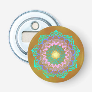 Colourful Mandala on Gold Background Bottle Opener