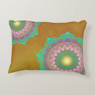 Colourful Mandala on Gold Background Decorative Cushion