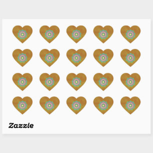 Colourful Mandala on Gold Background Heart Sticker