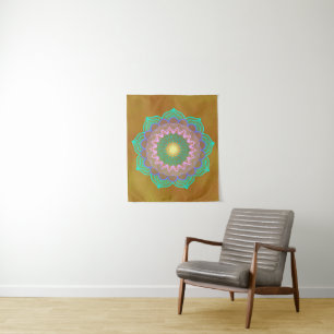 Colourful Mandala on Gold Background Small Tapestry
