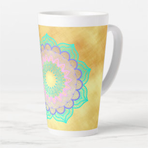 Colourful Mandala on Soft Gold Background Latte Mug