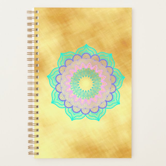 Colourful Mandala on Soft Gold Background Planner (Front)