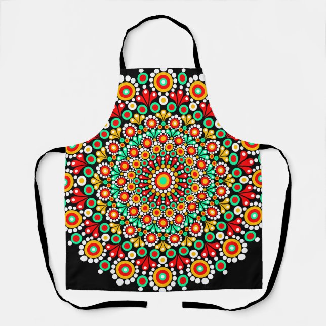 Colourful Mandala Pattern Boho Dot  Apron (Front)