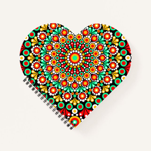 Colourful Mandala Pattern Spiral Notebook Boho Dot (Front)