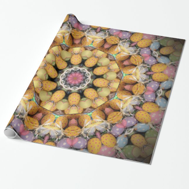 Colourful Mandala Patterned Easter Egg Wrapping Paper (Unrolled)