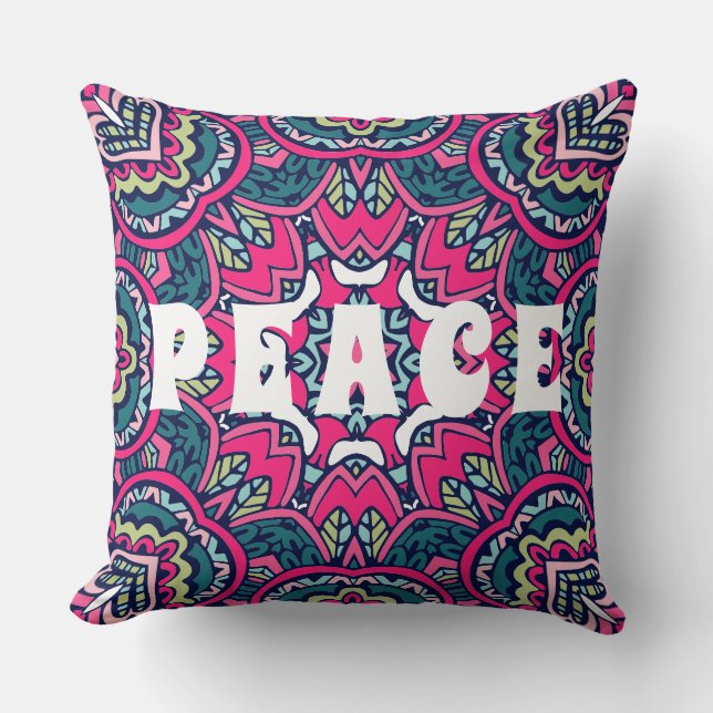 Colourful Mandala Peace Hippie Boho Pattern Print Cushion (Front)