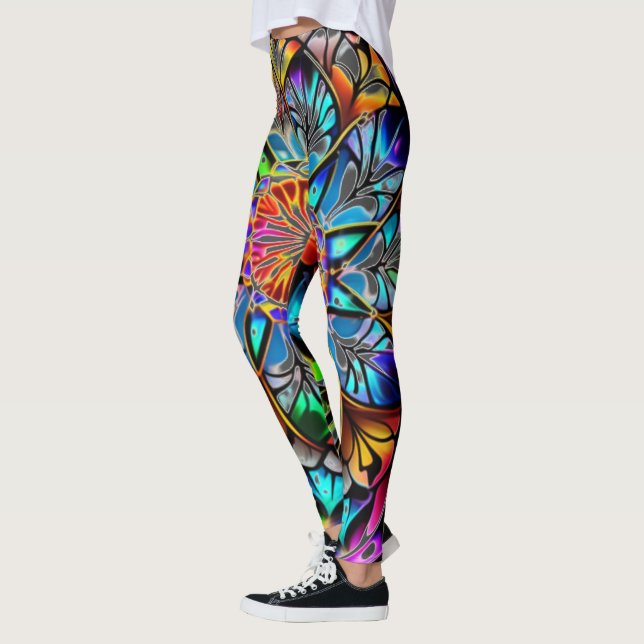 Colourful Mandala, Psychedelic Mandala, Geometric  Leggings (Left)