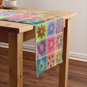 Colourful Mandala Tile Pattern – Boho Geometric Short Table Runner