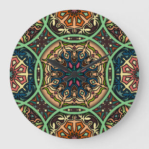 Colourful Mandala: Vintage Floral Hand Drawn Large Clock