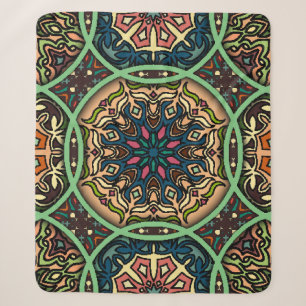 Colourful Mandala: Vintage Floral Hand Drawn Sherpa Blanket