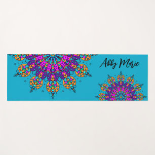 Colourful Mandalas Over Turquoise Personalised Nam Yoga Mat