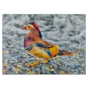 Colourful Mandarin Duck at the Lake Cutting Board