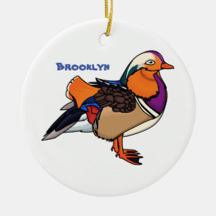 Colourful mandarin duck illustration ceramic ornament