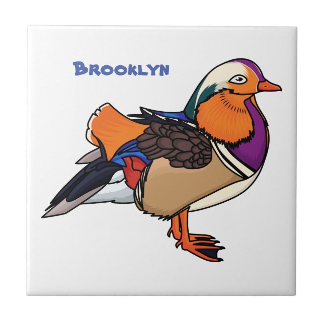 Colourful mandarin duck illustration ceramic tile (Front)