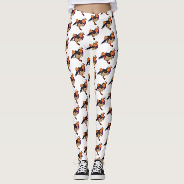 Colourful mandarin duck illustration leggings (Front)
