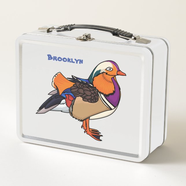 Colourful mandarin duck illustration metal lunch box (Front)