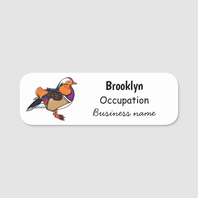 Colourful mandarin duck illustration name tag (Front)