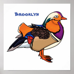 Colourful mandarin duck illustration poster