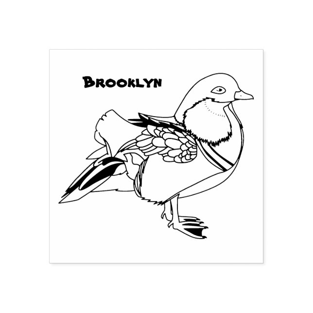 Colourful mandarin duck illustration rubber stamp (Imprint)