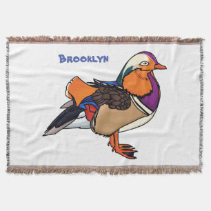 Colourful mandarin duck illustration throw blanket