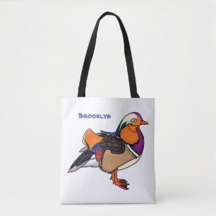 Colourful mandarin duck illustration tote bag