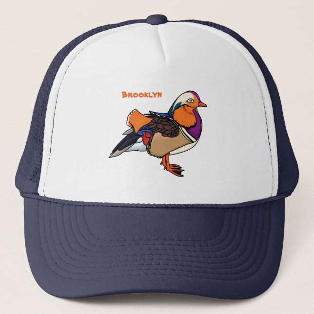 Colourful mandarin duck illustration trucker hat (Front)