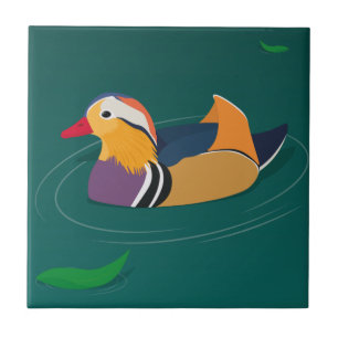 Colourful Mandarin Duck Modern Art on Green Ceramic Tile
