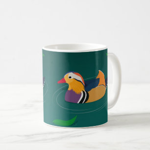 Colourful Mandarin Duck Modern Art on Green Coffee Mug